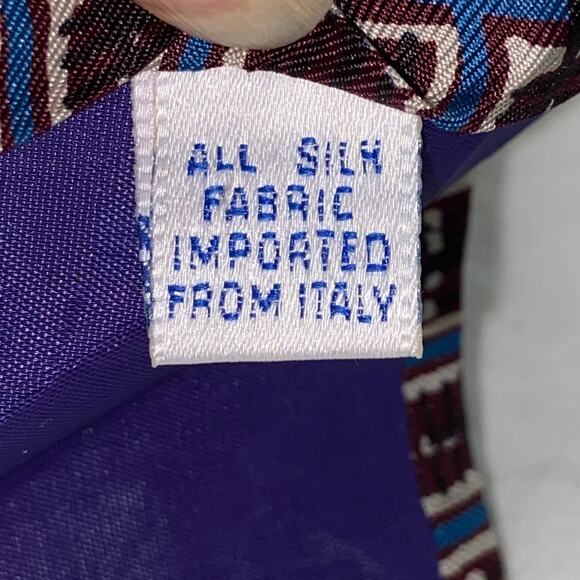 Vtg Perry Ellis Portfolio Necktie Brown Blue Geometric USA Italian Silk 58 x 4 - Picture 5 of 8